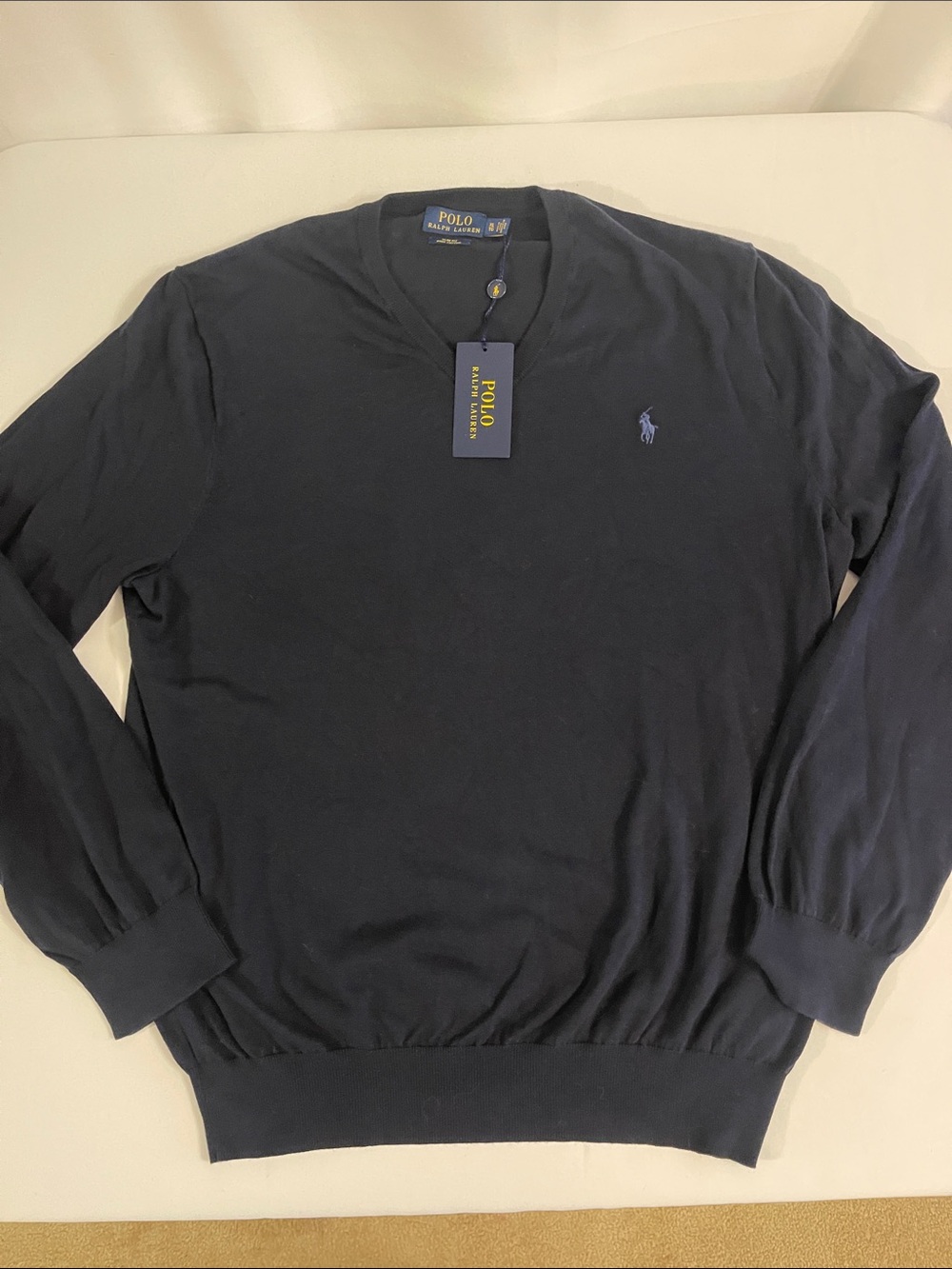 Polo by Ralph Lauren Dark Navy V-Neck Cotton Sweater NWT